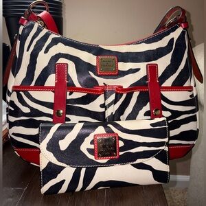 Dooney & Bourke Black and White Zebra Shoulder Bag with Red Trim
